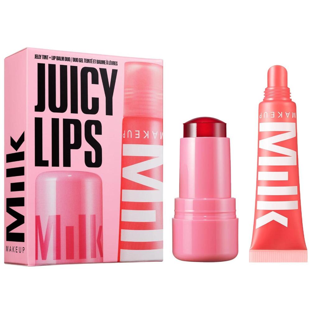 image:imageMilk Makeup Cooling Water Jelly Tint  Balmade Hydrating Lip Balm Set  Sheer Red Lip  Cheek Stain and Sheer Gloss with HighShine Finish  Full Size Chill Red 017 oz  Werk Out Dusty Rose 04oz